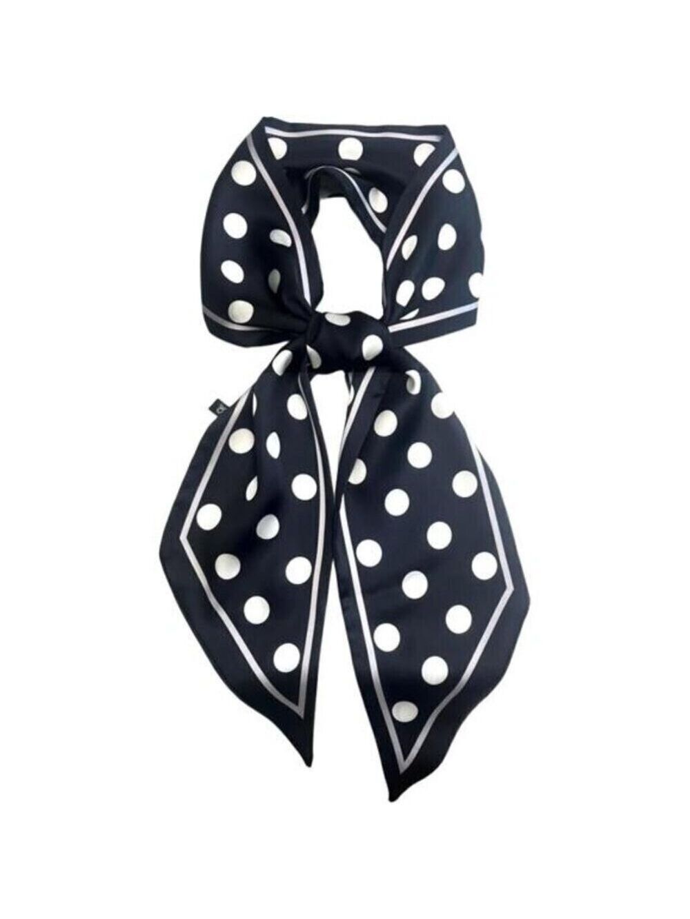 Hair Scarf Black and White Dots Silky Long Neck Head Scarves Purse Bag Scarfs